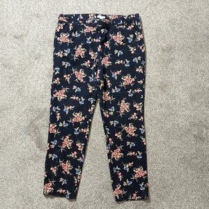 Women's J.JILL; Navy/Pink Floral Precision Stretch, Side Zip Pants; Size 14